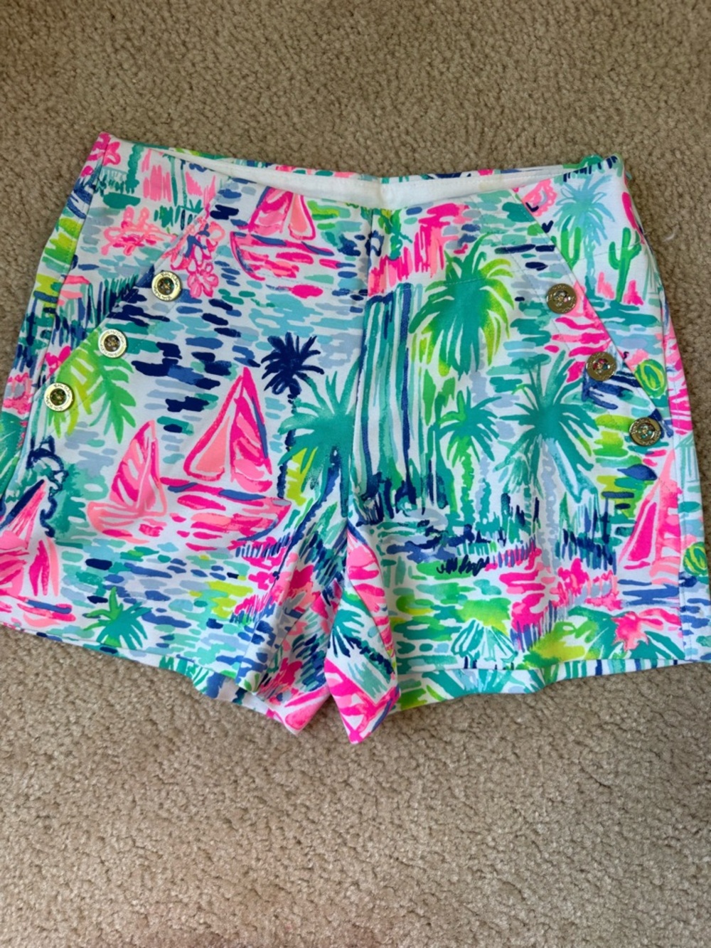 Lilly Pulitzer Print Shorts Size 00 Pink Green Blue Callahan Styl